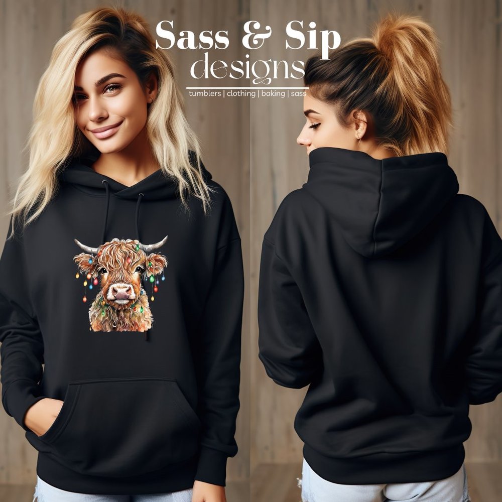 Christmas Highland Cow, Oversized Hoodie, Comfort,